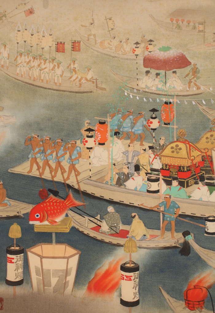 掛軸紹介 天神祭 船渡御図 夏季風俗画 | 掛け軸や骨董品の販売・買取