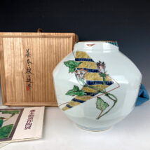 人間国宝 藤本能道 作 色絵昼顔図花壺 藤本能道作陶展図録掲載品