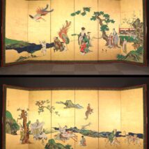 ＜大岡春卜＞一双 金地西王母東方朔図屏風
