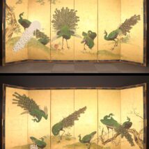 ＜大岡春卜＞一双 瑞祥白鳳孔雀図屏風 紀州徳川家伝来（HP629)