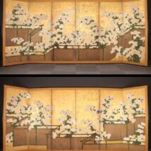 一双 金地白菊図屏風 江戸時代前期（HP630)