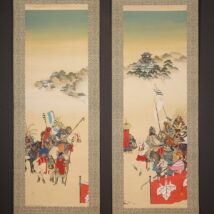 掛軸＜太田天洋＞双幅 大阪城豊臣秀吉武将図「豊太閤馬揃」（HP643)