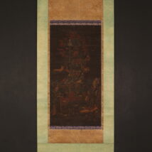 掛軸 仏画 古画 毘沙門天三尊像 無落款 中国画 太巻（HP638)
