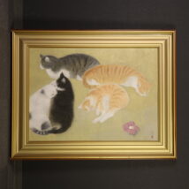 額装＜松尾敏男＞春の院展出典作 巨大額装 郡猫図「春眠」共シール（HP708)