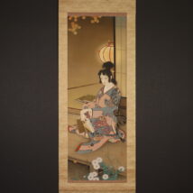 ＜松浦舞雪＞紅葉読書美人図 秋掛