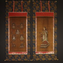 掛軸 双幅 仏画 聖徳太子・七高僧図 乗如裏書有り 無落款 中国画（HP757)