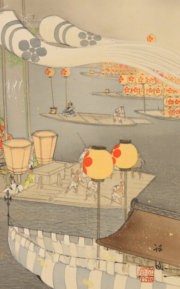 逸品‼️珍しい作品！真作 川島梅関『祇園祭』肉筆共箱 黒主山