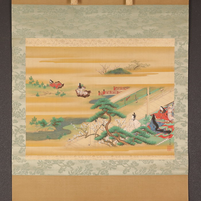 糟屋磯丸 和歌 掛け軸 合わせ箱 江戸時代 歌人 書画、骨董品、美術品 書