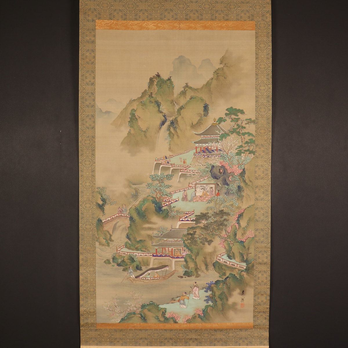 真作/芸州藩士/熊谷直彦/雪景山水人物馬図/大幅/布袋屋掛軸HH-2 真作/芸州藩士/熊谷直彦/雪景山水人物馬図/大幅/布袋屋掛軸HH-2
