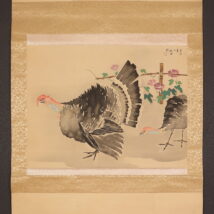 ＜郭雪湖＞大幅 朝顔双鳥図 「清晨鶏鳴」 夏掛