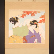 掛軸＜松峰＞大幅 紅葉狩り図 美人画（HP947）