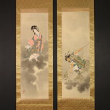 ＜岡本大更＞双幅 唐美人・獅子鍾馗図