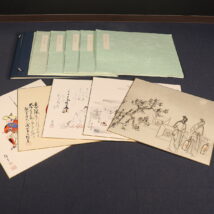 ＜菅楯彦＞「桃太郎殿・旭日東昇・宝前援琴・音無川・春宵宜行」特大色紙5枚組 工芸印刷