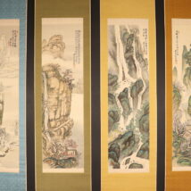 ＜皐月鶴年＞四幅対 四季山水画賛
