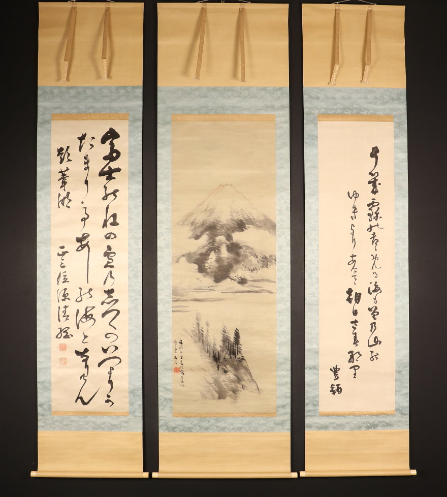 10年保証 掛け軸 ミニ掛け軸 和風 花鳥画 春掛け 桃花に小鳥