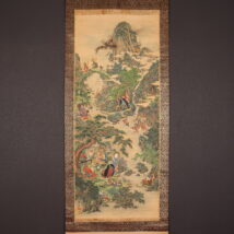 掛軸＜佐藤柳渚＞山水十六羅漢図 細密画（HP1246）