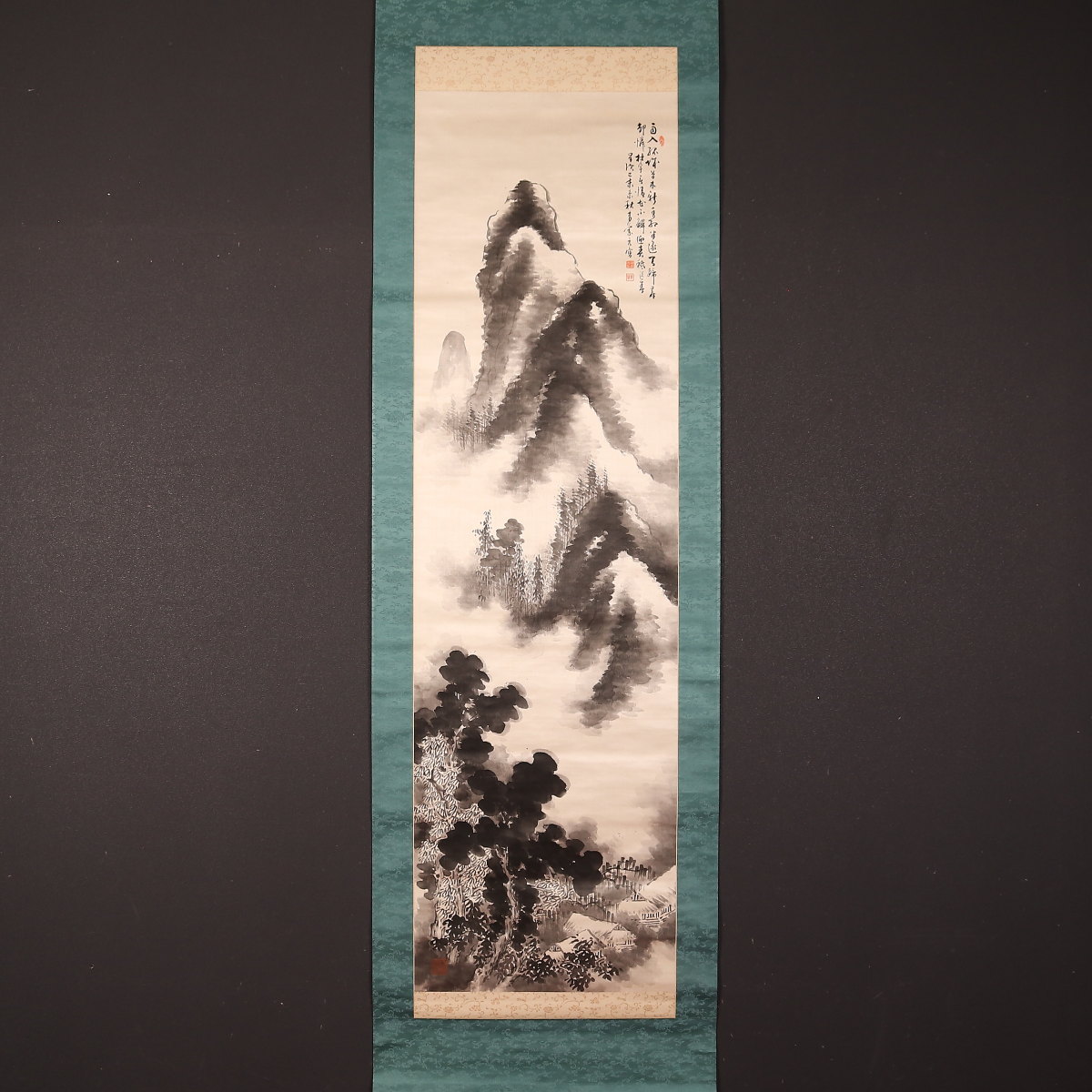 【真作】松南/青緑山水図/掛軸/名家伝来/AA-914 真作】松南/青緑山水図/掛軸/名家伝来/AA-914 真作】松南/青