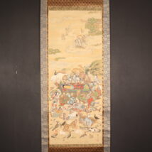 掛軸＜山本養和（2代）＞仏画 涅槃図 七宝軸先 中国（HP1291）