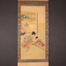掛軸＜楊洲周延＞琴弾美人図 平家物語嵯峨野の月見立絵（HP1345）