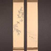 掛軸＜武部白鳳＞双幅 翡翠に鮎図（HP1400）