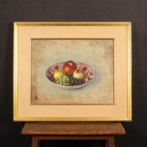 額装＜青木大乗＞赤繪鉢に果実図 岡村多聞堂額装（HP1450）