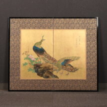 屏風＜長山孔寅＞金地双孔雀図屏風 二枚折（HP1467）