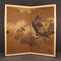 屏風＜大岡春隣＞希品！ 鷹図屏風 二枚折 大岡春卜門下か （HP1504)