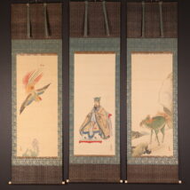 掛軸＜上田公長＞三幅対 鳳凰麒麟に孔子図（HP1642)