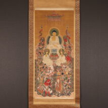 掛軸 仏画 釈迦三尊十六善神図 無落款 中国（HP1646)
